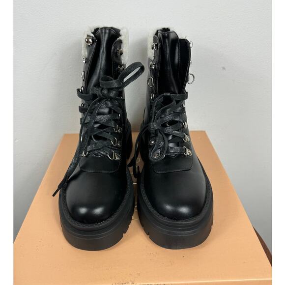 New Billini Ferria Combat Boot with Faux Shearling Trim in Black Women's Size 7 - Picture 2 of 8